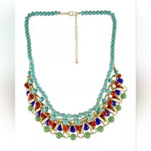 Glass & Semi Precious Bead Turquoise Jade Blue Colored Necklace NWOT 17"